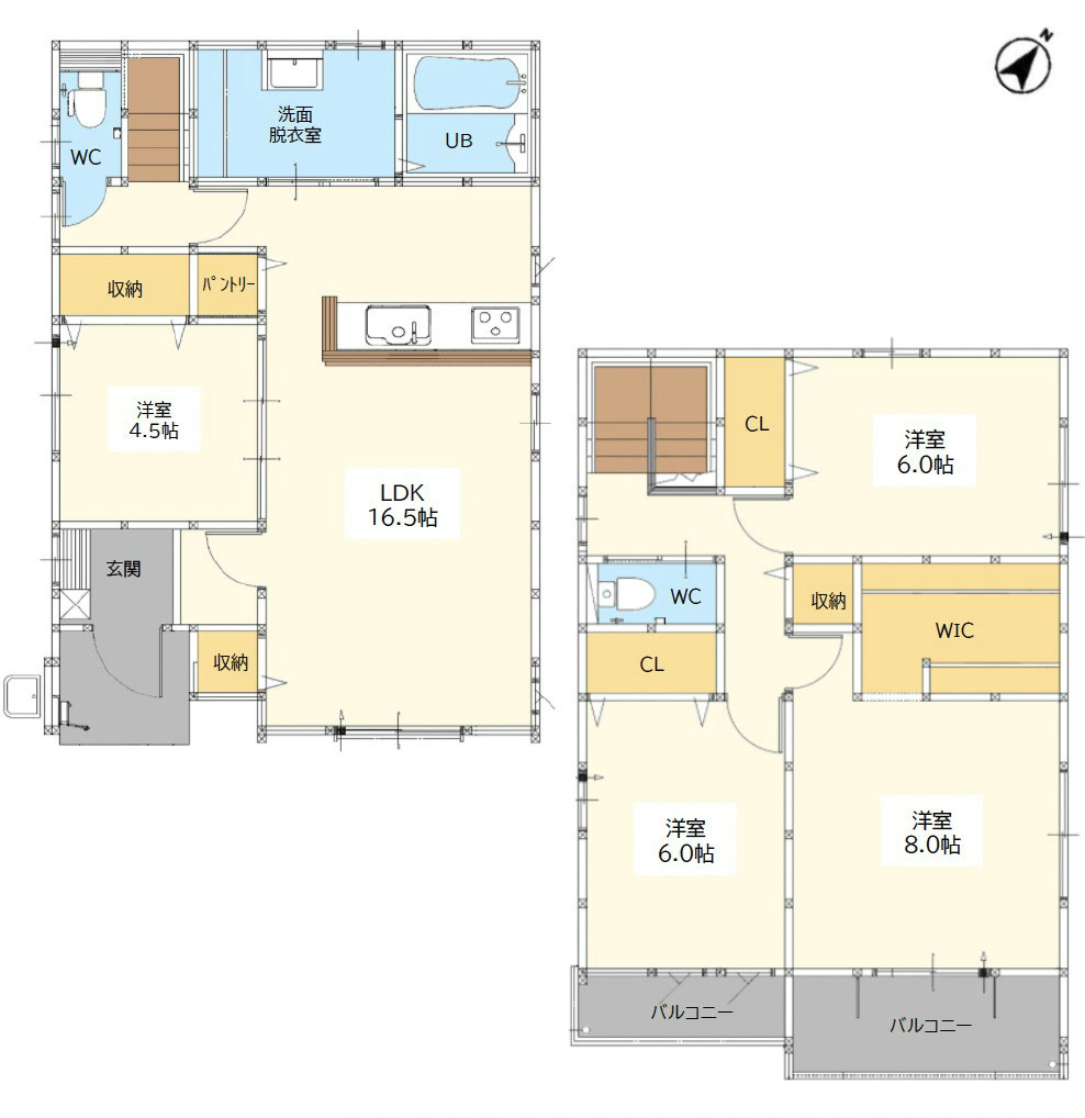 久留米市江戸屋敷1丁目 1期 2号棟 2号棟 間取り図(1階・2階)