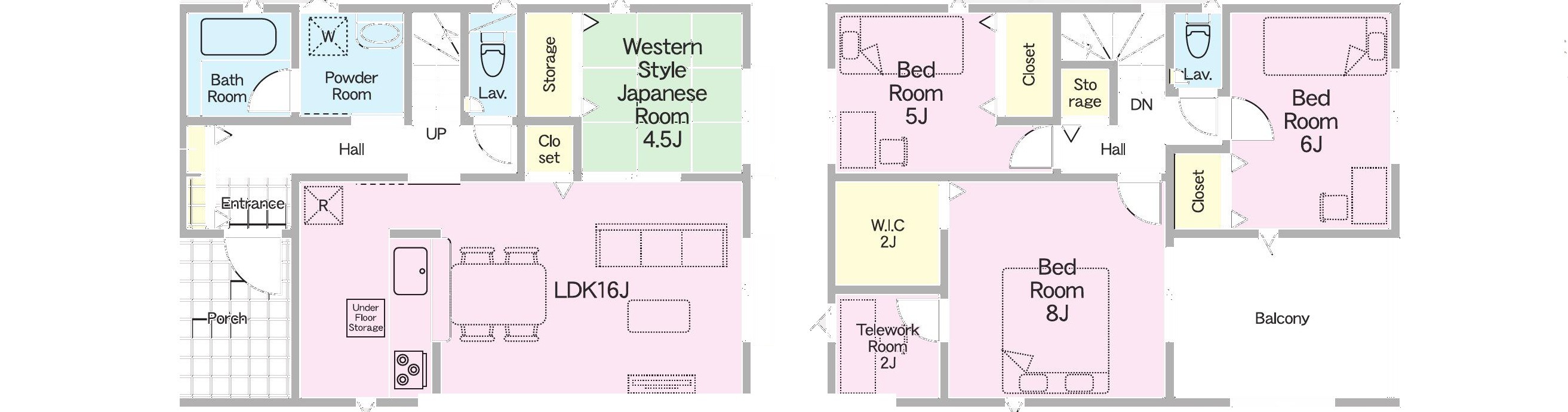 筑後市野町 第3 1号棟 1号棟 間取り図(1階・2階)