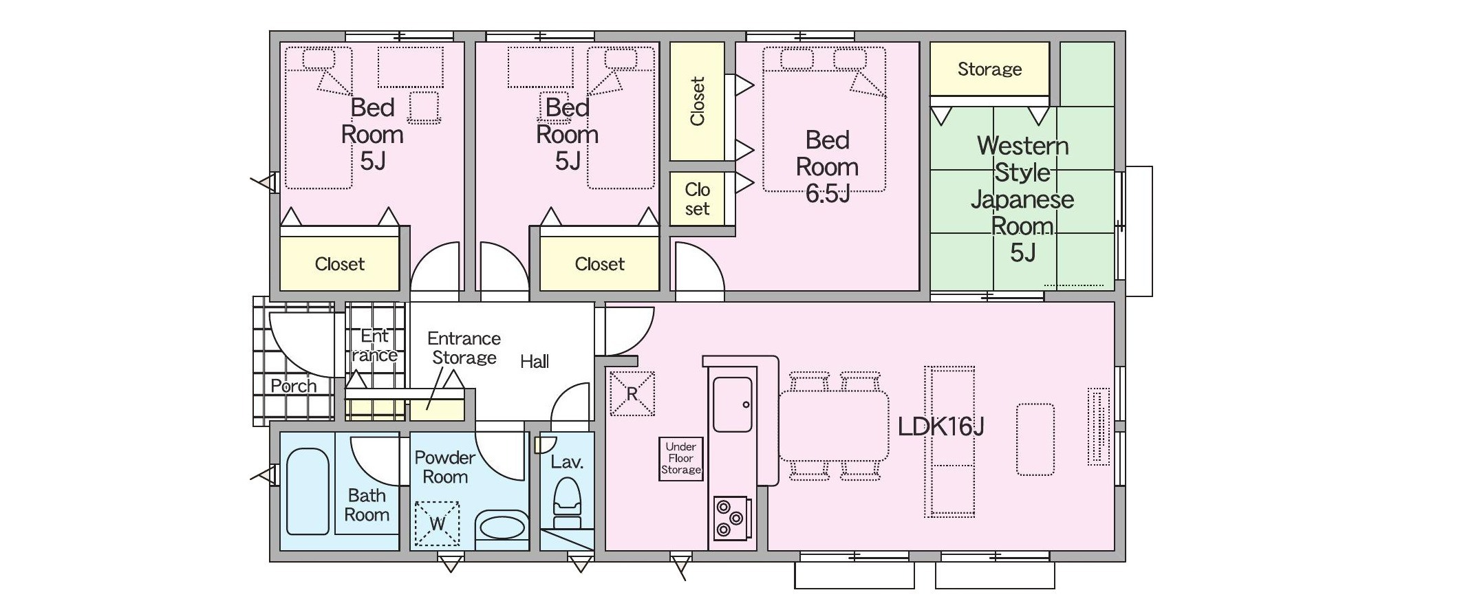 筑後市野町 第3 2号棟 2号棟 間取り図(平屋)