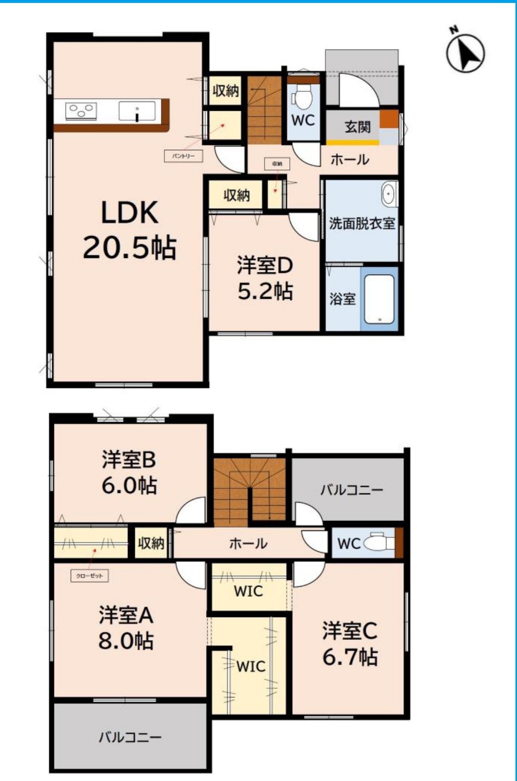 久留米市荒木町白口 3期 3号棟 間取り図(1階・2階)